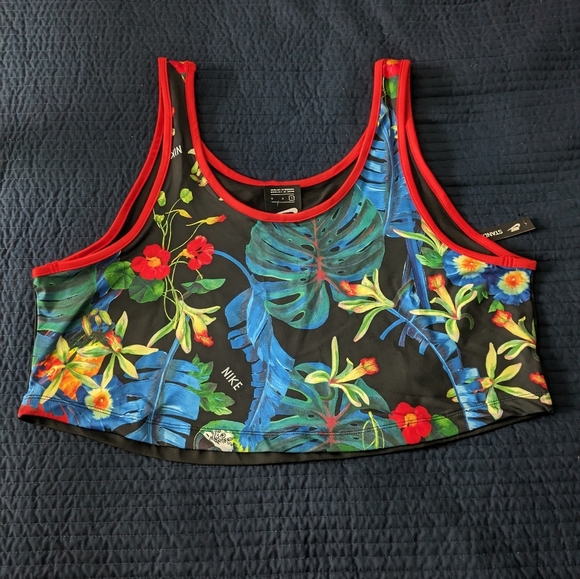Nike Women Tropical Parrot Hyper Femme Cropped Tank Top Black Red 0224 - Picture 7 of 16